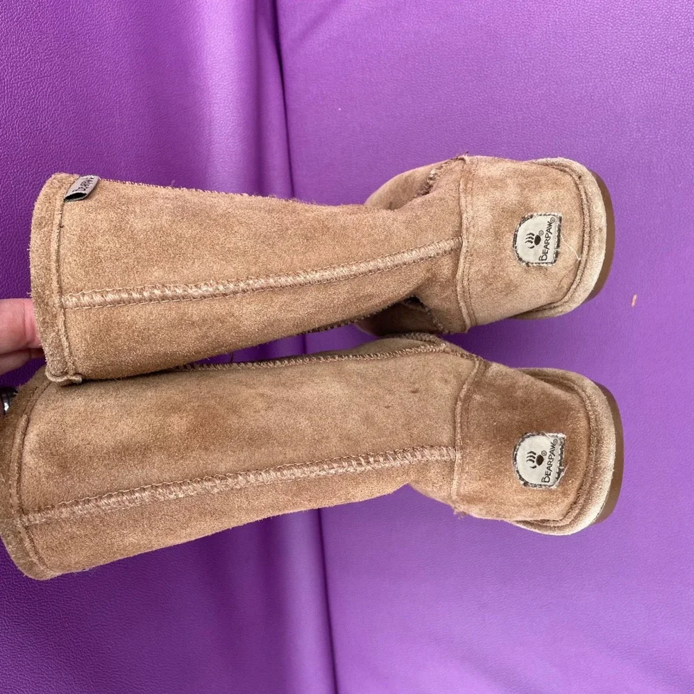 Bearpaw Emma Tall Youth Suede Boots Hickory Brown Coizy Size‎ 3 Y-EMMA TALL